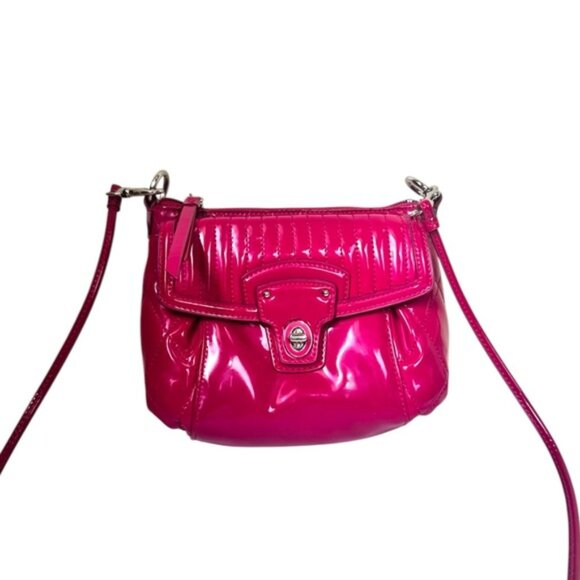COACH Poppy Mini Willis Quilted Patent Leather Bag Crossbody Shoulder Turnlock - Picture 2 of 16